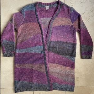 Chico's Purple and Gray Women's Open Knit Cardigan 3P